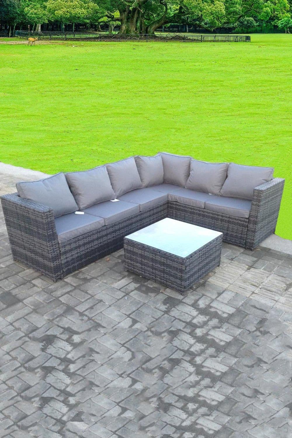 Rattan Corner Sofa Set Square Coffee Table 6 Seater Cushion