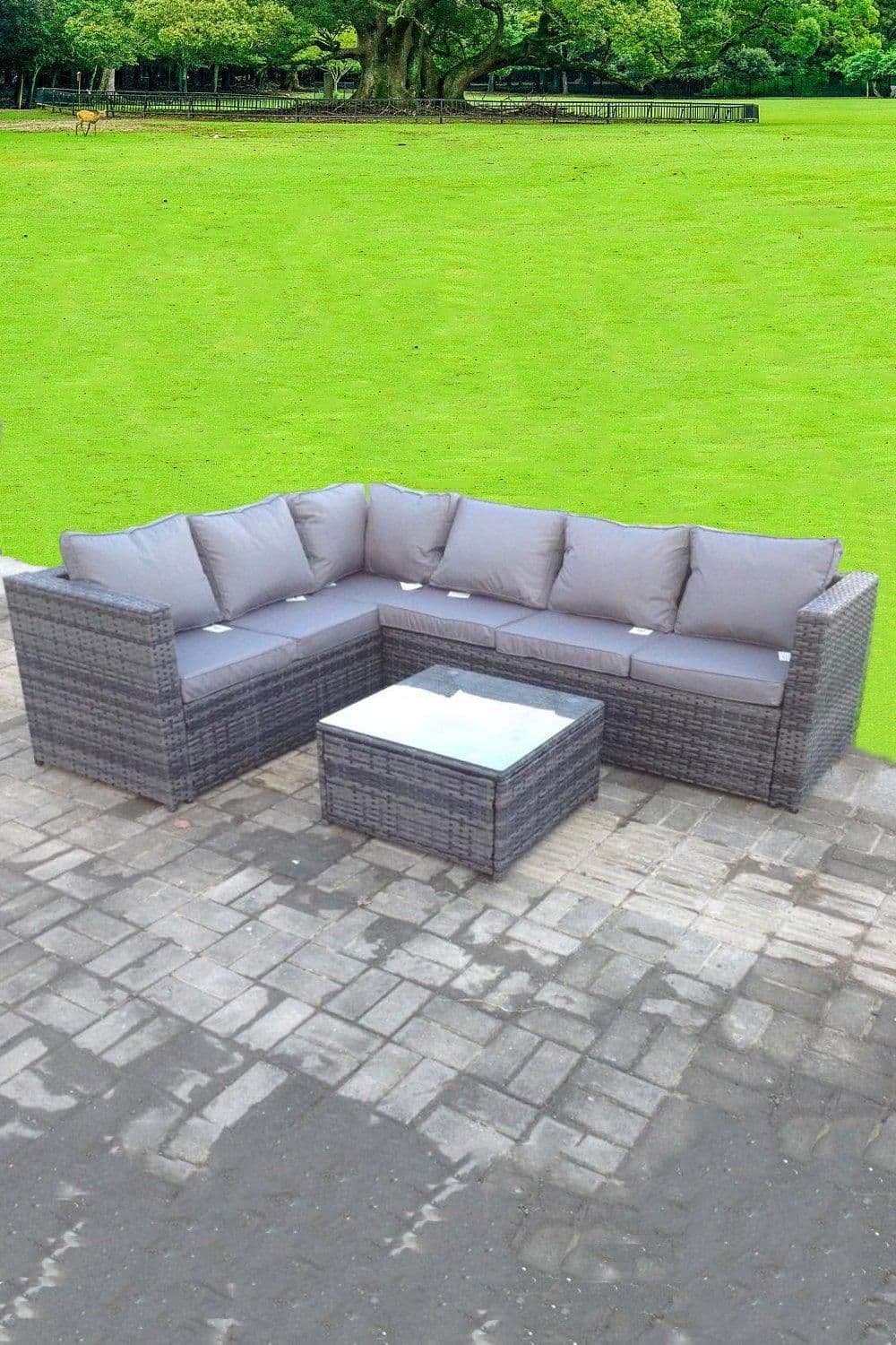 Rattan Corner Sofa Set Square Coffee Table 6 Seater Seat Back Cushion