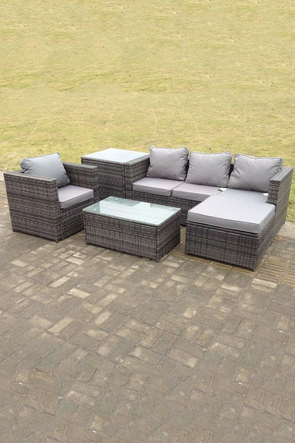 5 Seats Rattan Sofa Set Oblong Coffee Table Chair Big Footstool