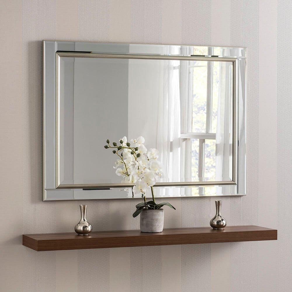 Champagne framed bevelled mirror 90.5x65cm