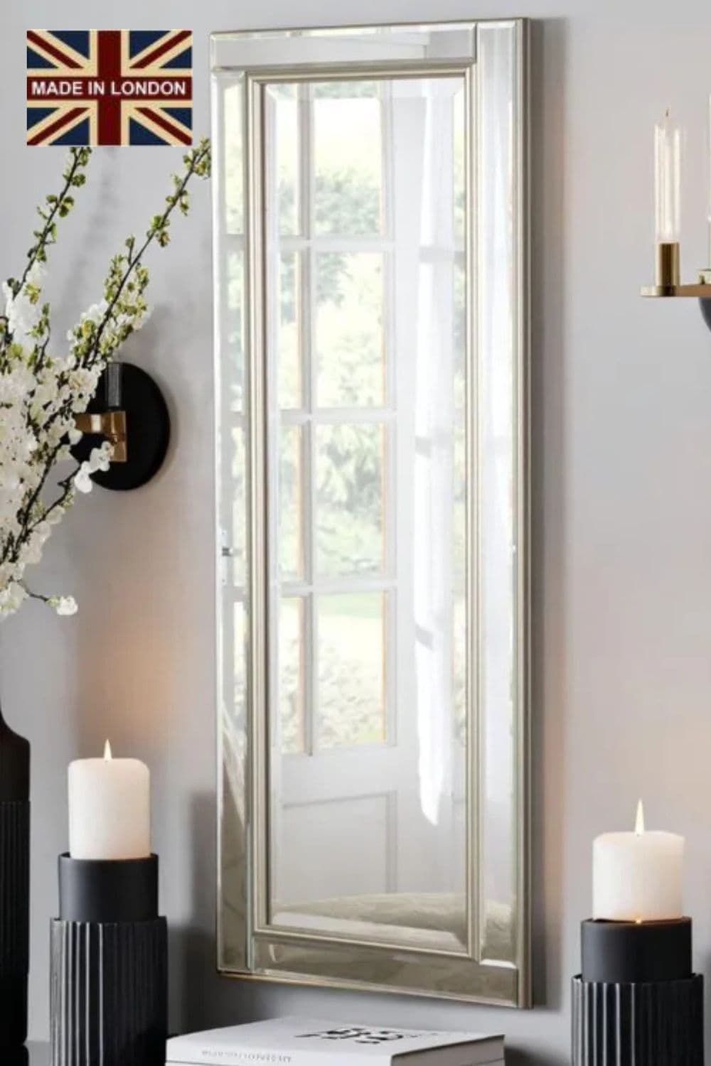 Champagne framed bevelled mirror 136x45.5cm