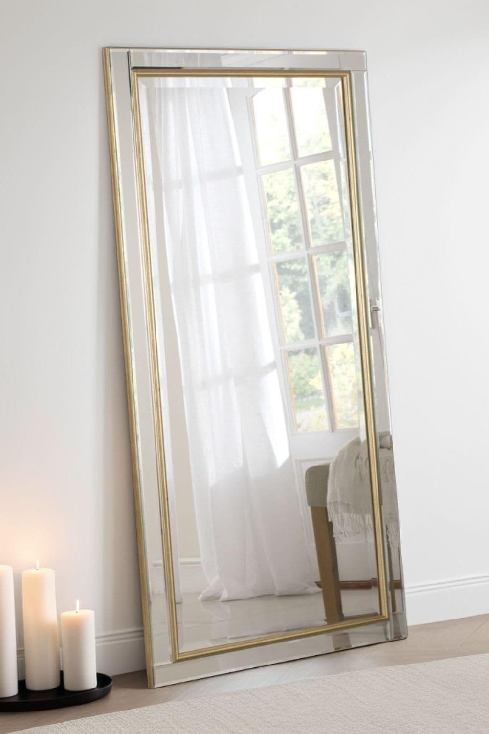 Brass framed bevelled full length mirror 166.5x75cm