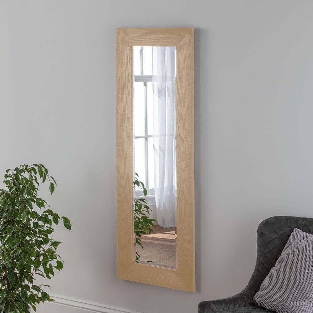 Oak Effect Framed wall mirror 131.5x47.5cm