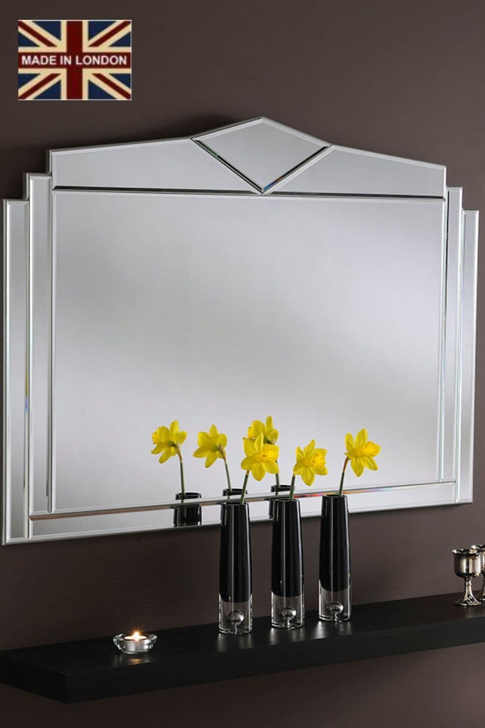 Art Deco Overmantle Mirror Bevelled 109 x76cm