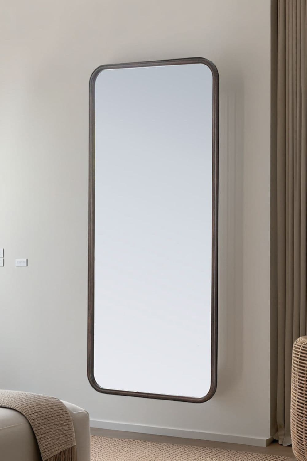Dark Wood Curved Wall Mirror 180x80cm
