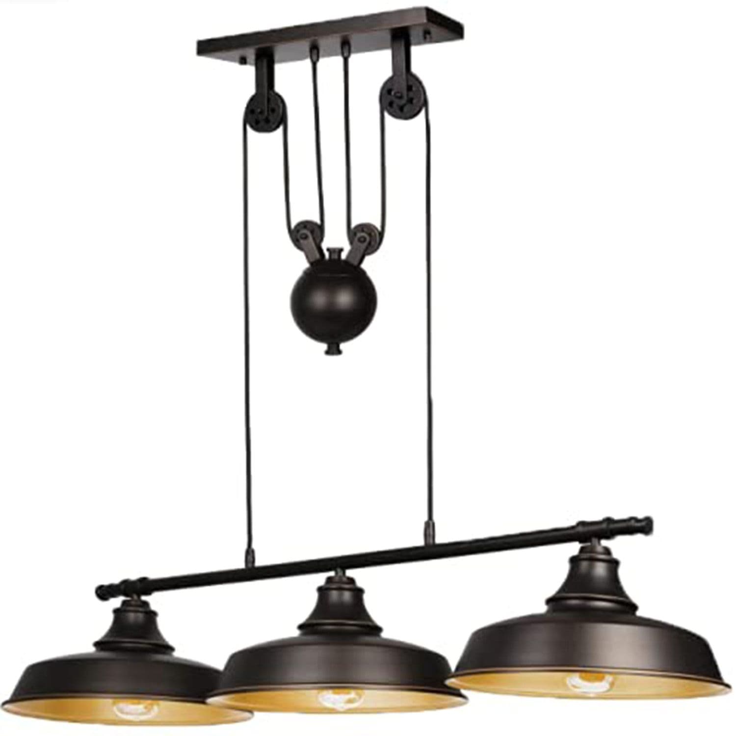 3 Light Pulley Adjustable Hanging Height Industrial Vintage Pendant
