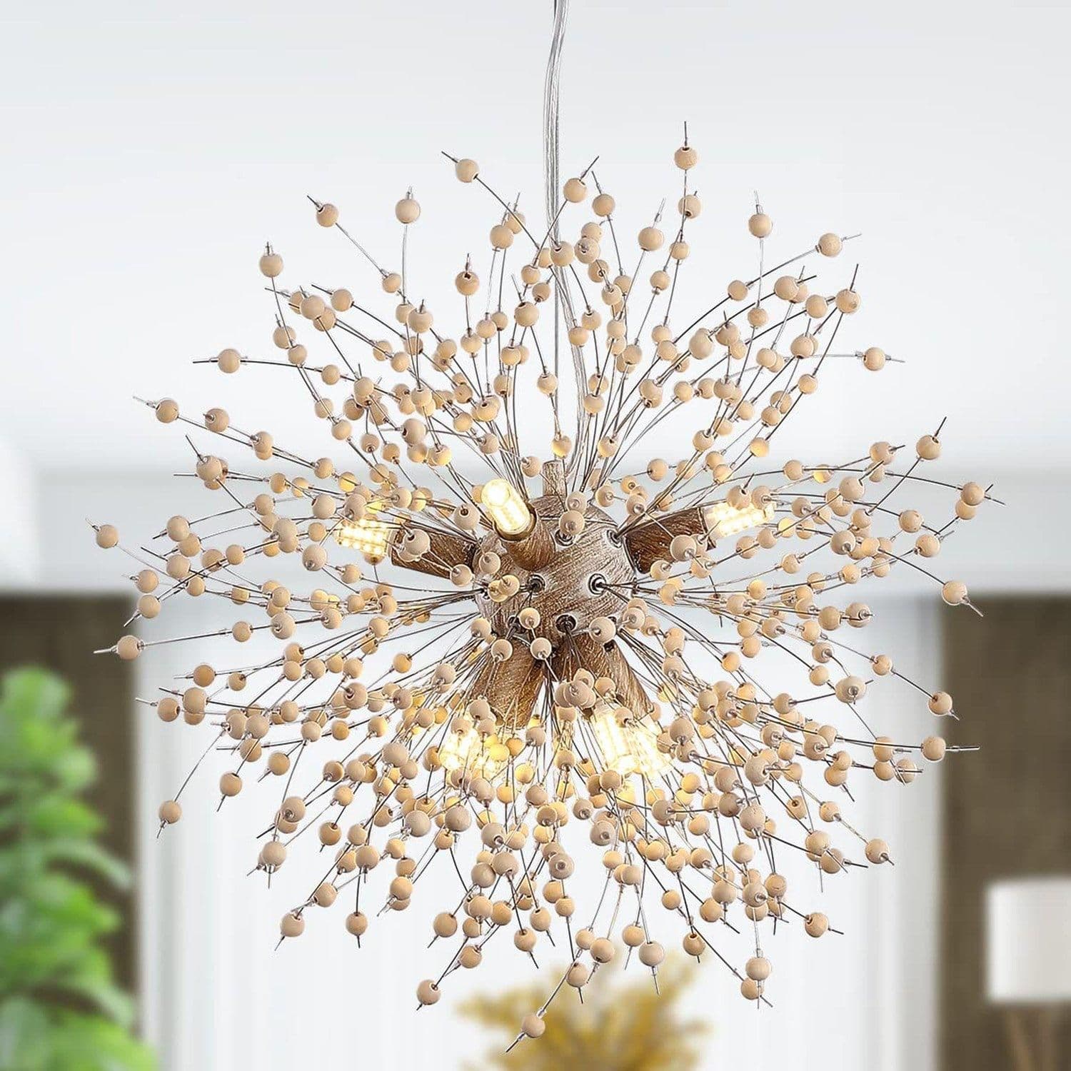 8 Lights Wooden Beads Dandelion Chandelier