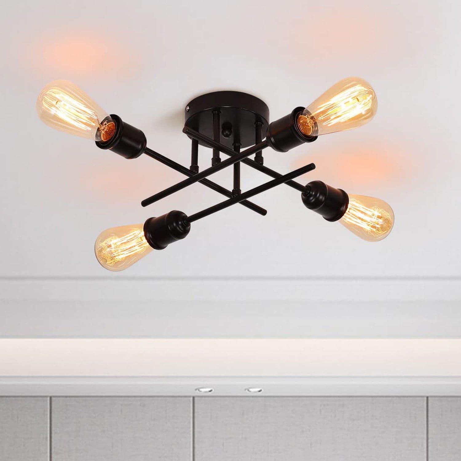 4 Light Industrial Semi Flush Mount Ceiling Light Modern Sputnik Ceiling Light