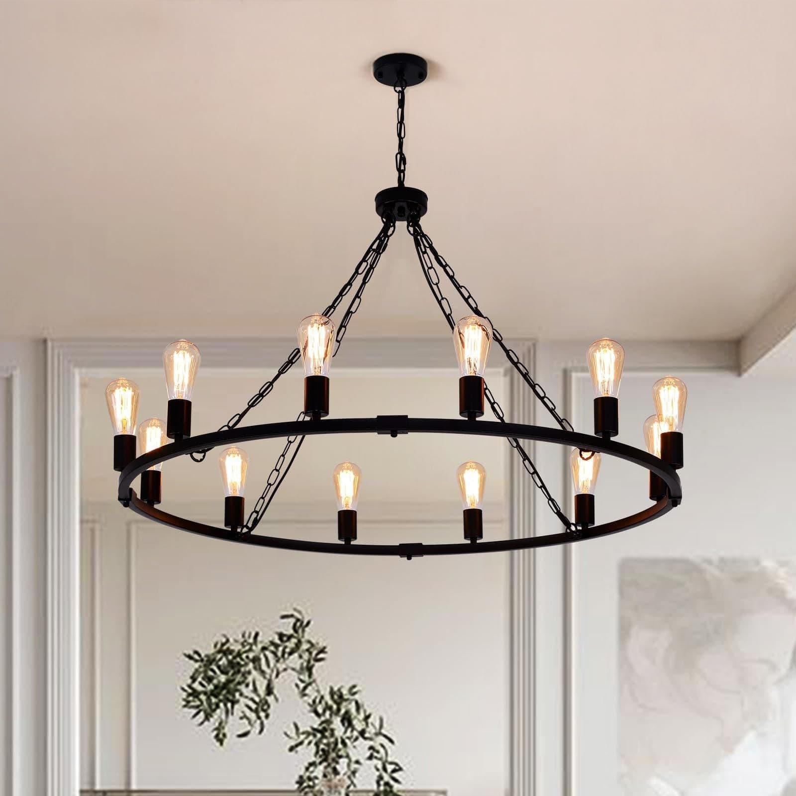 12 Light 99 cm Vintage Pendant Wagon Wheel Chandelier