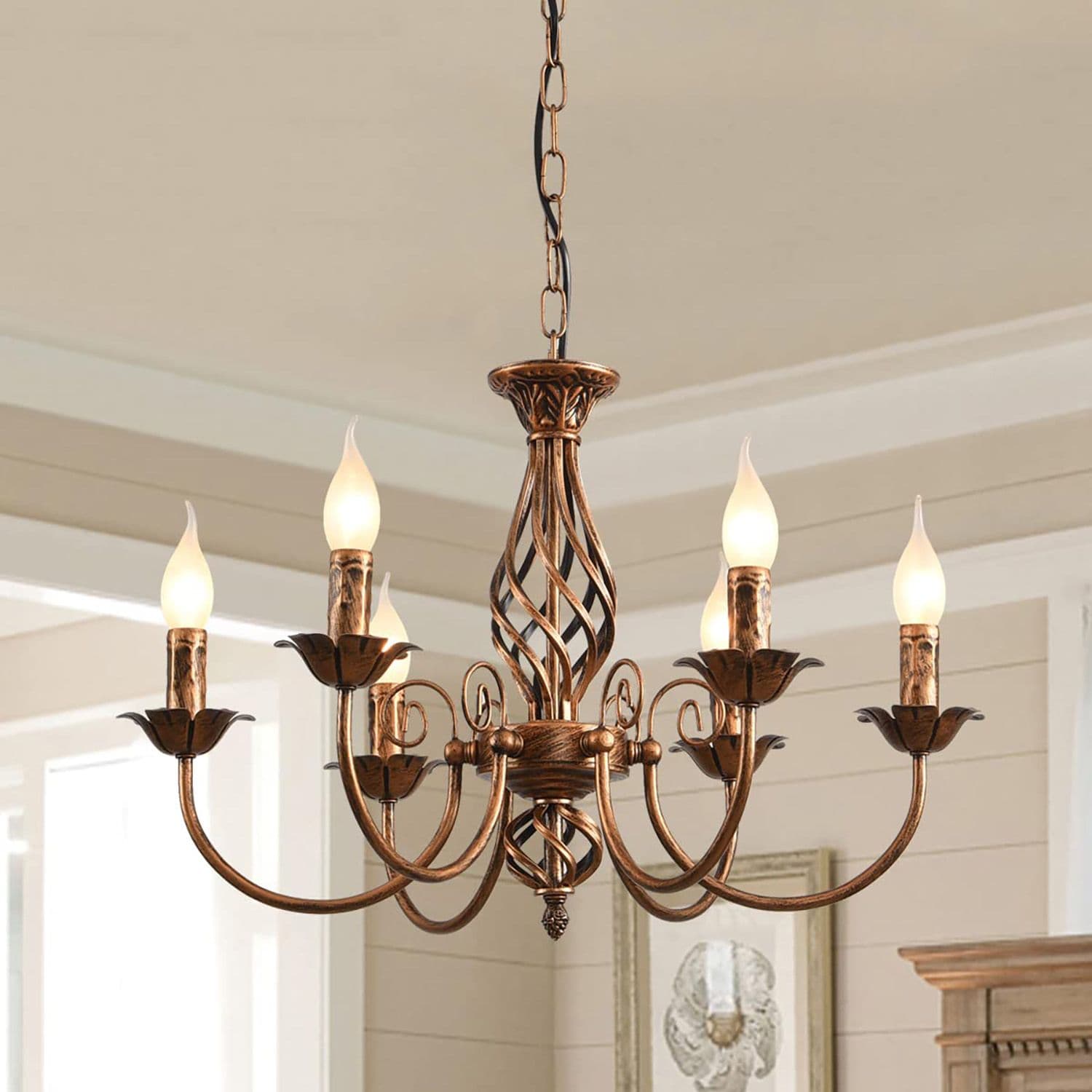 Vintage 6 Light Iron Dining Room Chandelier