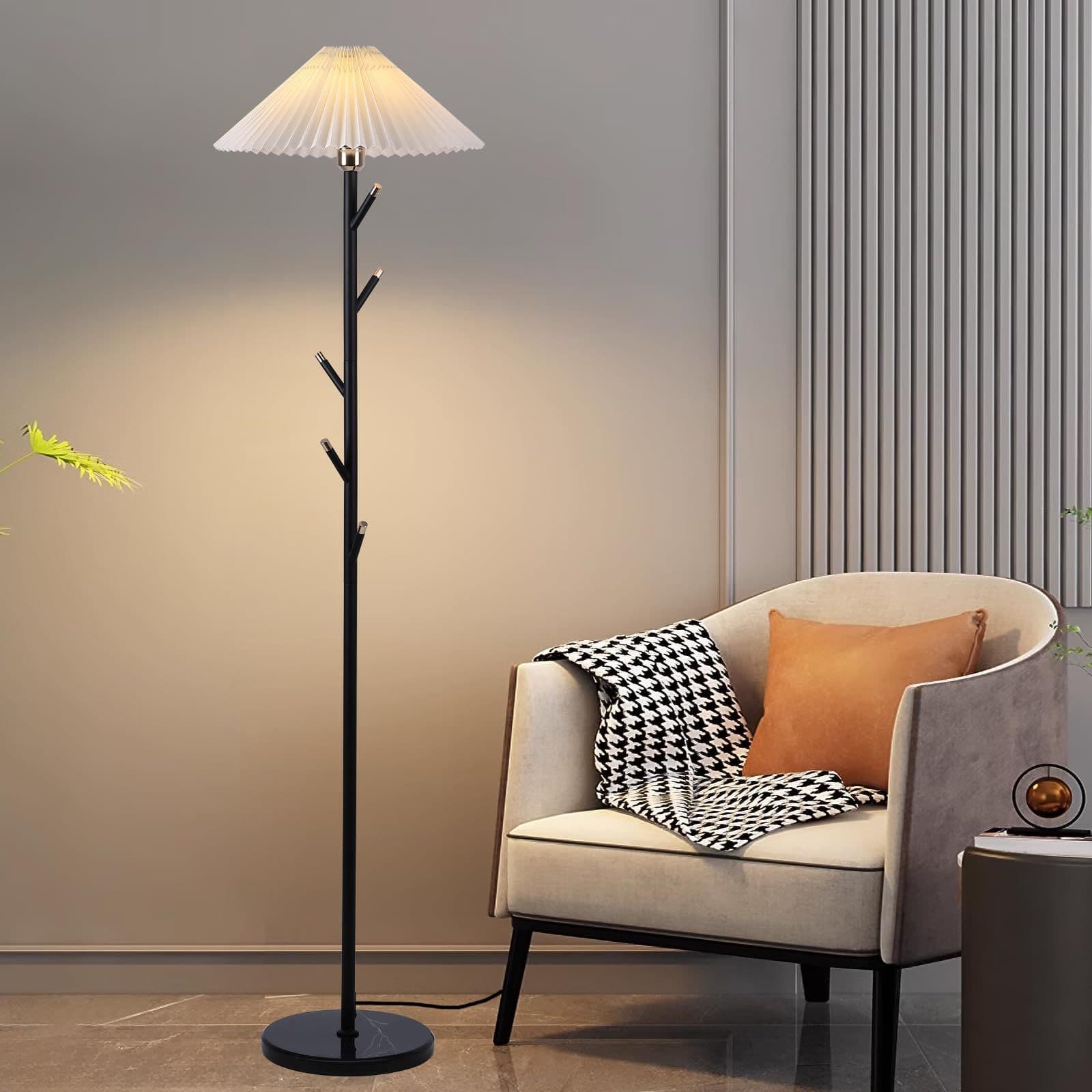 9W Gold Coat Rack Floor Lamp Pleated Shade