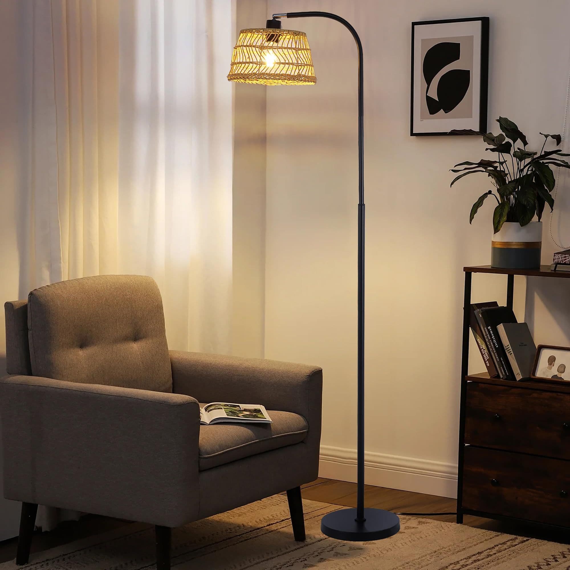 12W Modern Remote Dimmable Rattan Floor standing Lamp