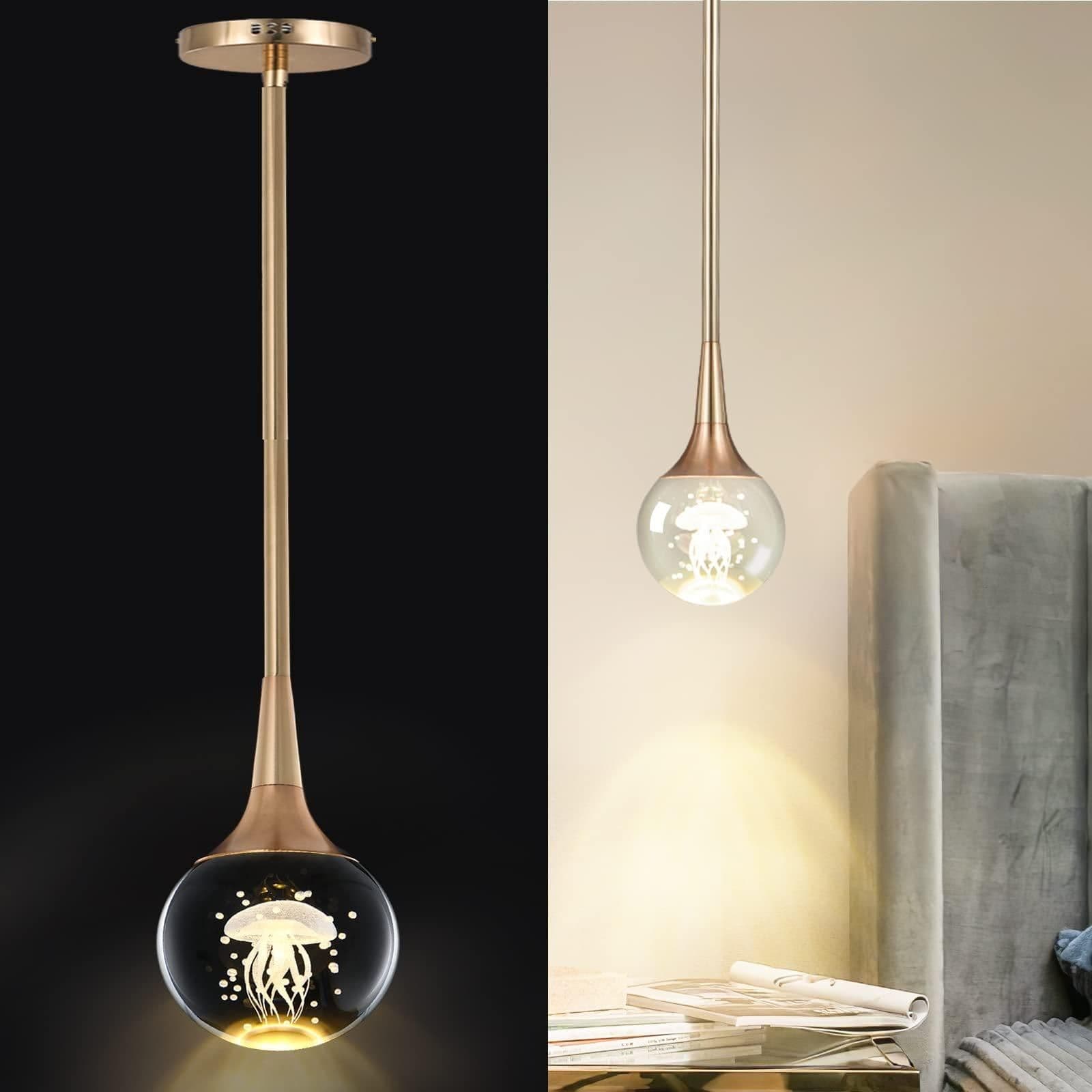 Crystal Jellyfish LED Pendant Light Metal Rod
