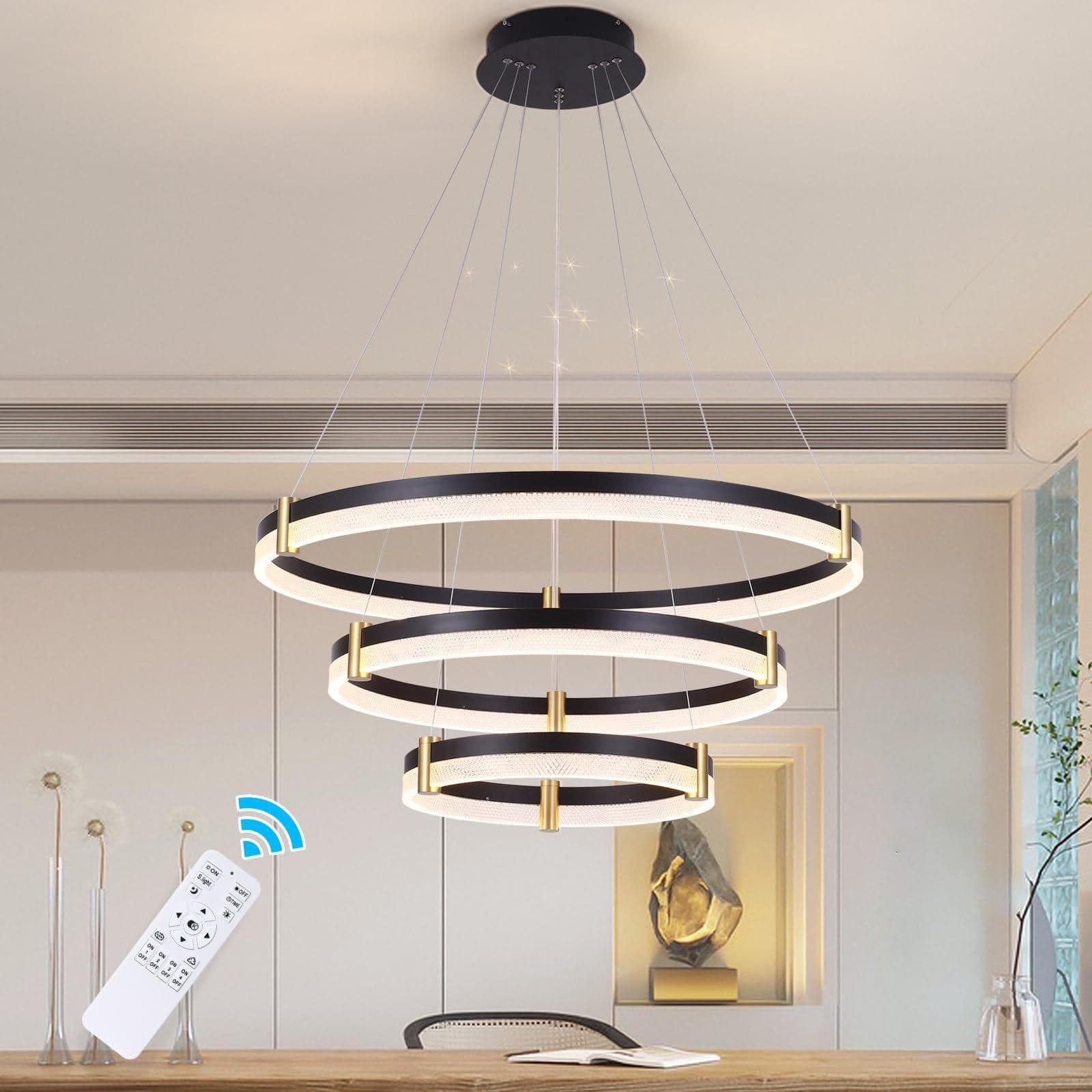 Dimmable LED 3 Ring Acrylic Crystal Pendant Light