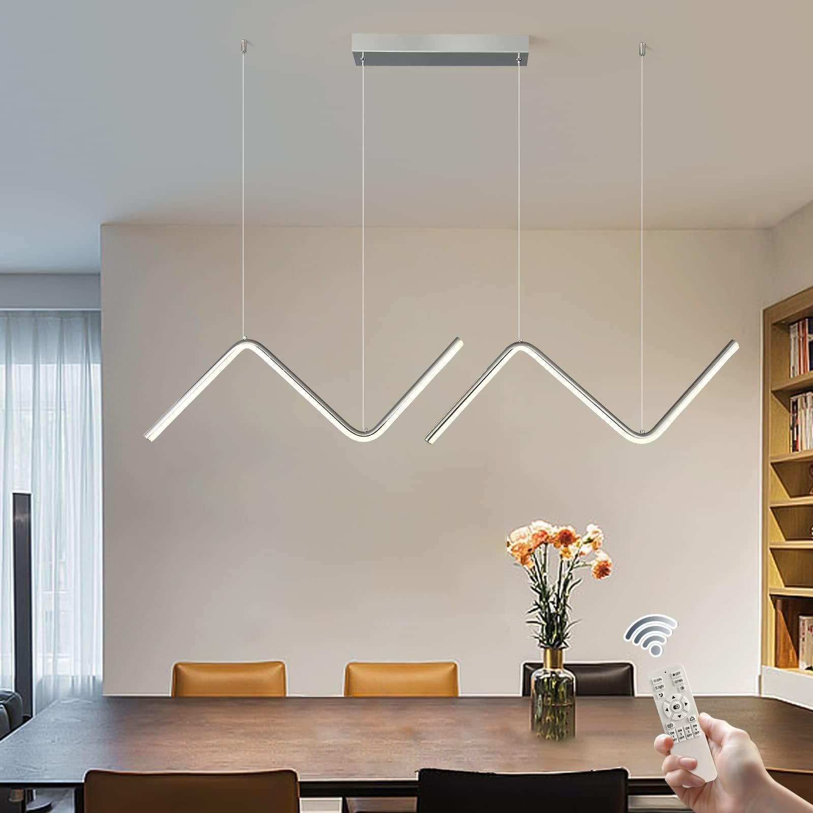 40W Modern Chrome LED Dimmable Linear Wave Pendant Lights Adjustable Chandelier