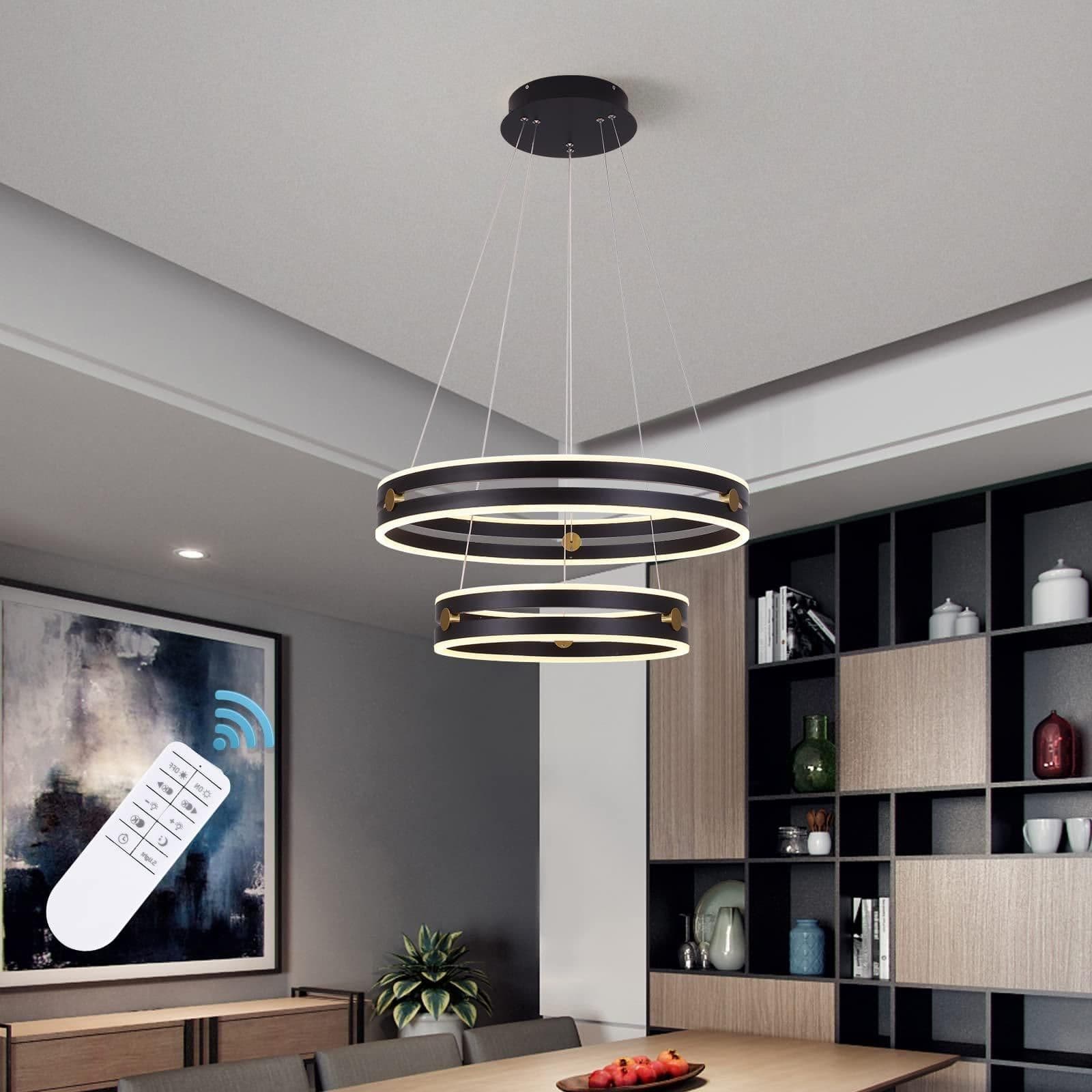 2 Ring 64W Acrylic Dimmable LED Chandelier Remote