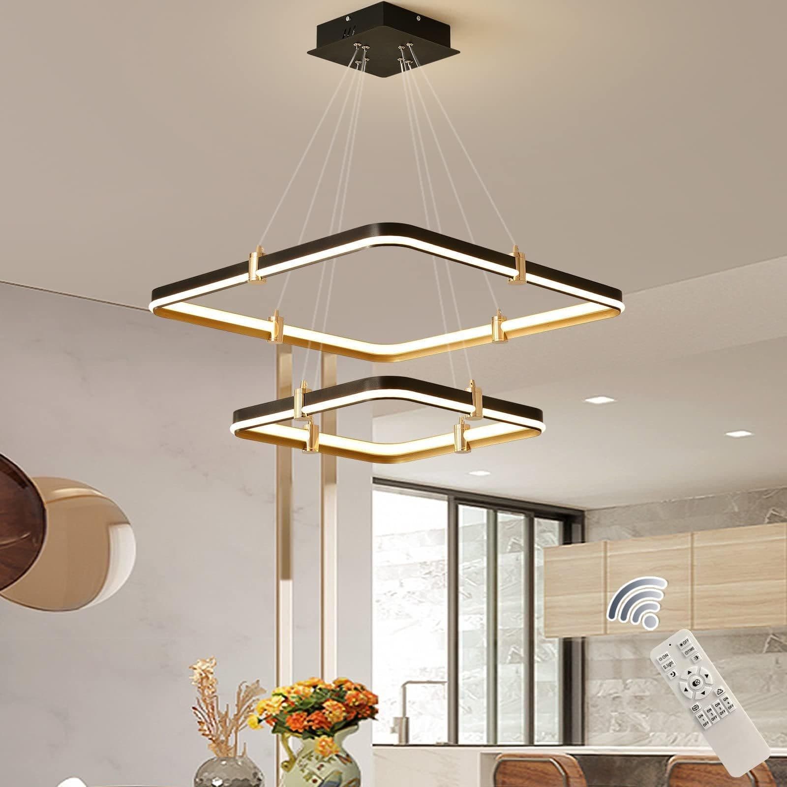 2 Ring 96W Rectangular Chandelier Dimmable LED Modern Pendant Light