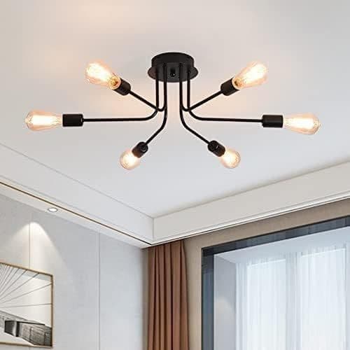 6 Lights Sputnik Chandelier Semi Flush Mount