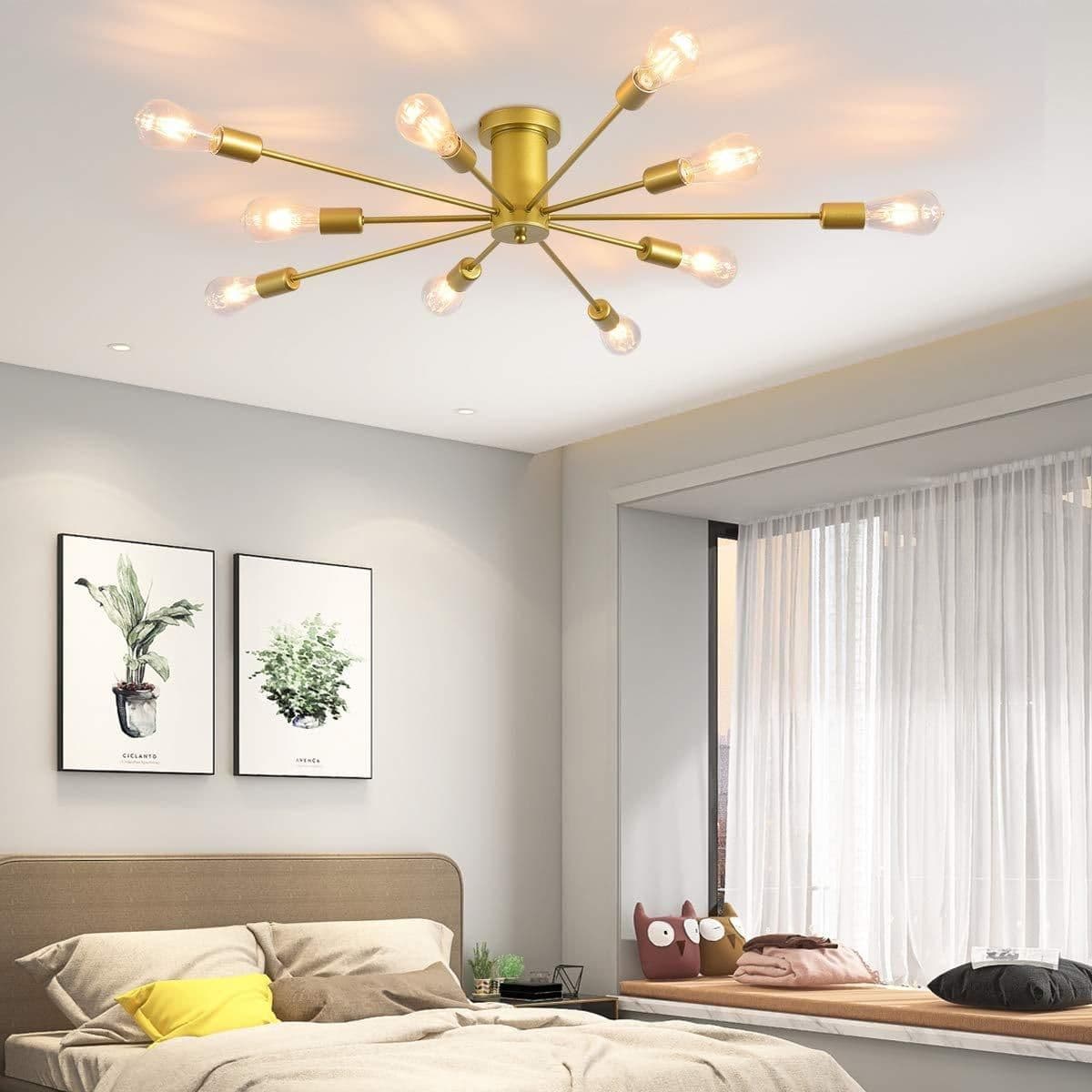 10 Light Sputnik Chandelier Industrial Lamp Semi Flush Mount Ceiling Light