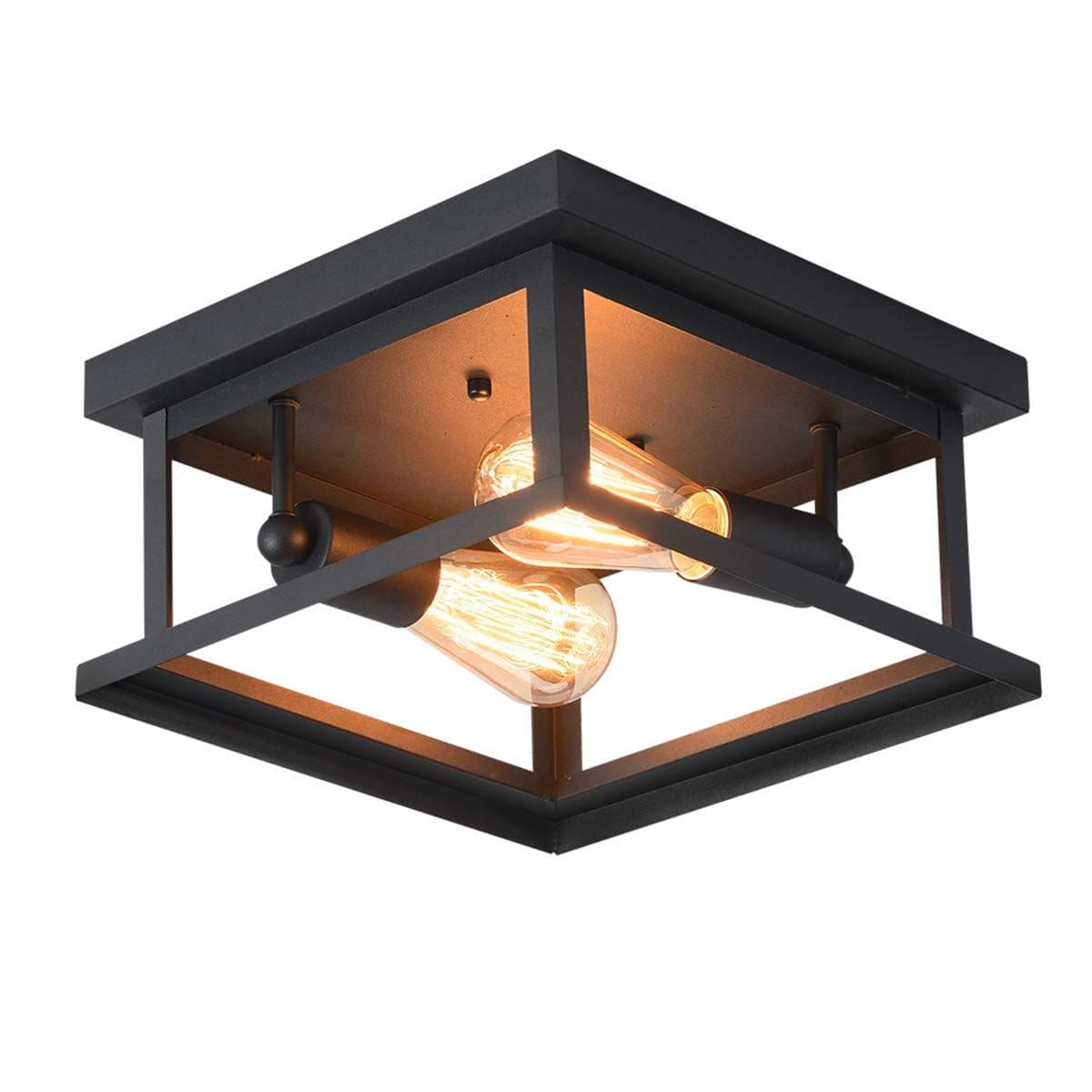 2 Light 40W E26 Retro Industrial Rectangle Flush Mount Ceiling Light