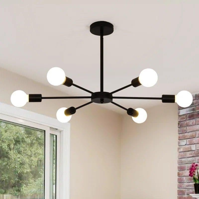 6 Light Metal Ceiling Light Adjustable Height Modern Sputnik Chandelier