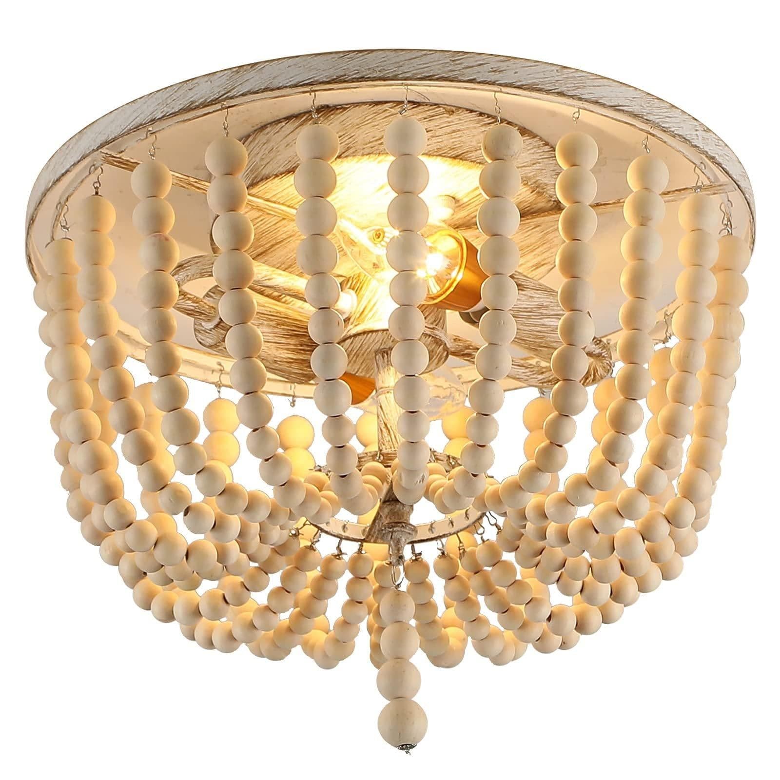 Boho Wood Bead Farmhouse Ceiling Light