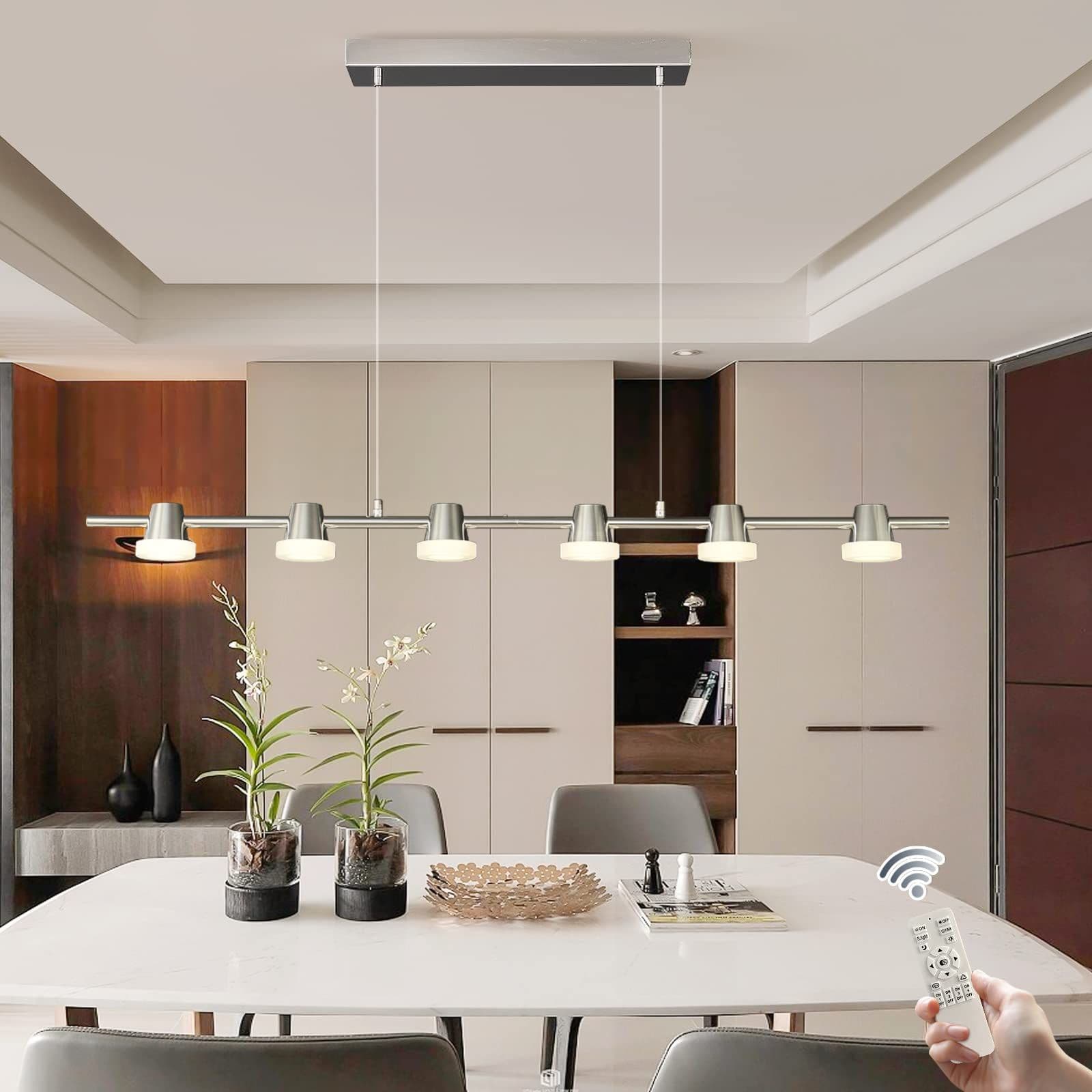 Modern 6 Light LED Dimmable Pendant Light Hanging Adjustable Height Chandelier