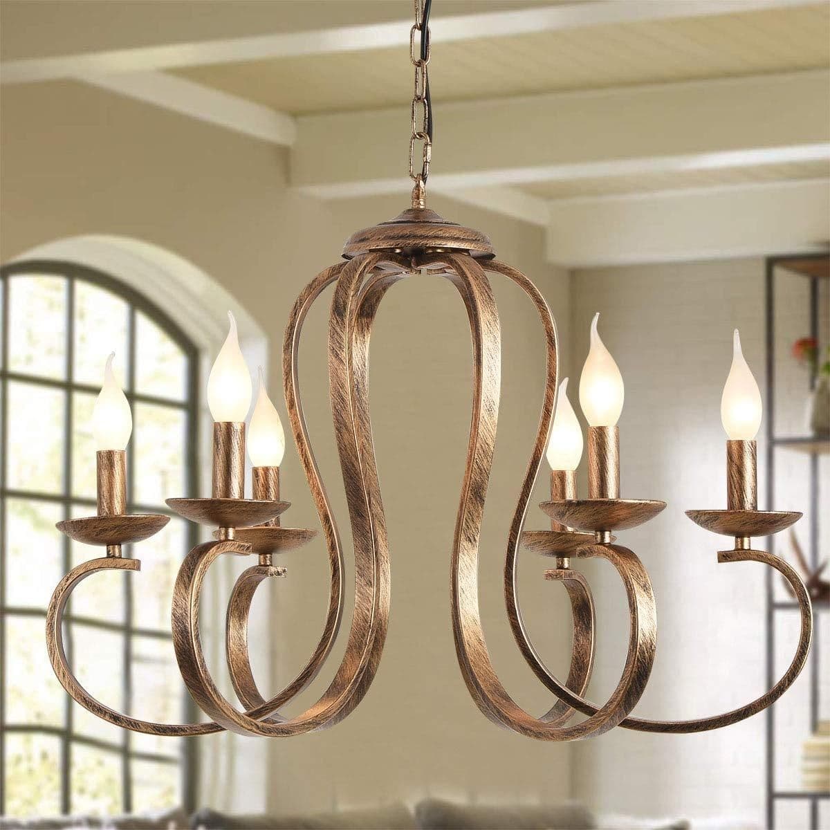 6 Light Candle Retro Iron Pendant Chandelier Adjustable Height Ceiling Light