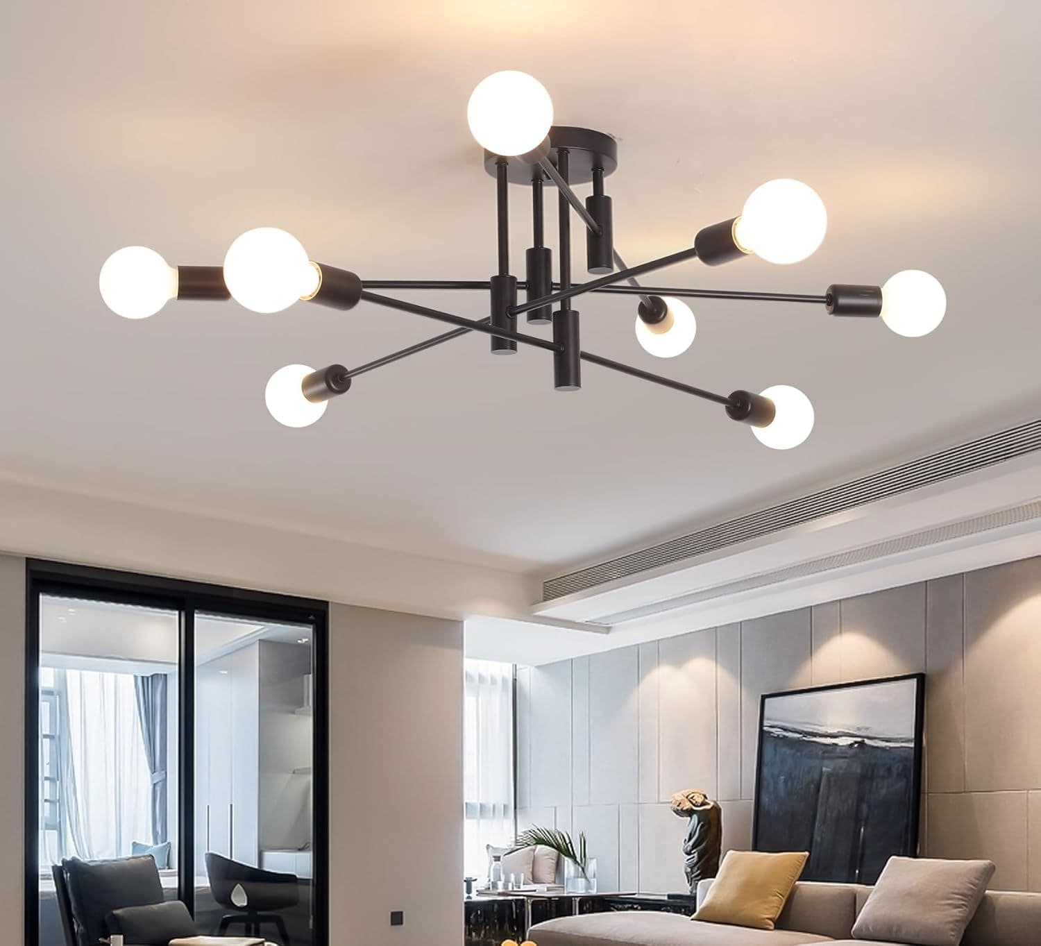 8 Light Dimmable Sputnik Sphere Semi Flush Mount Pendant Light