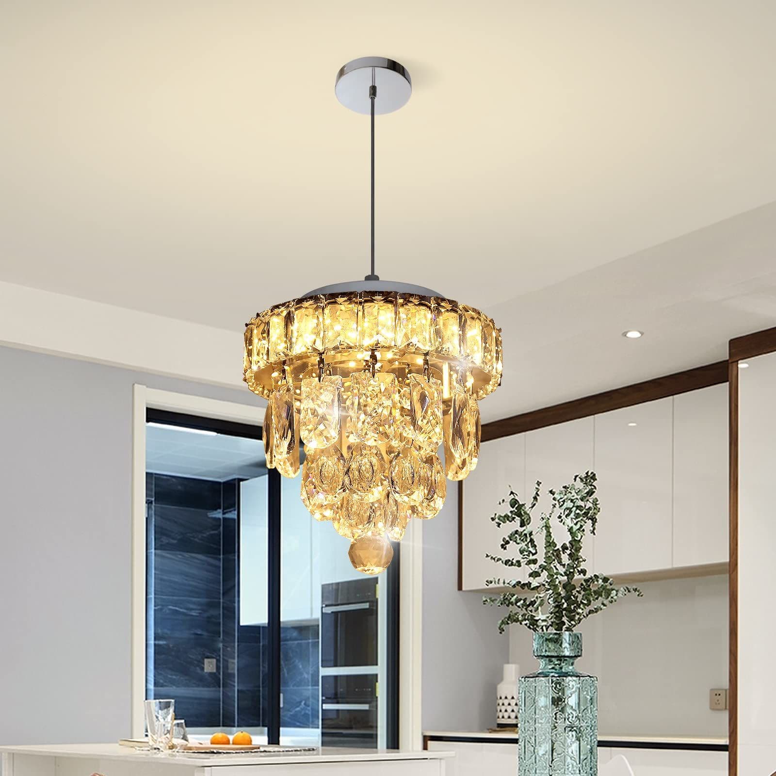 18W Chrome Crystal Dimmable Chandelier LED Flush Mount Ceiling Light