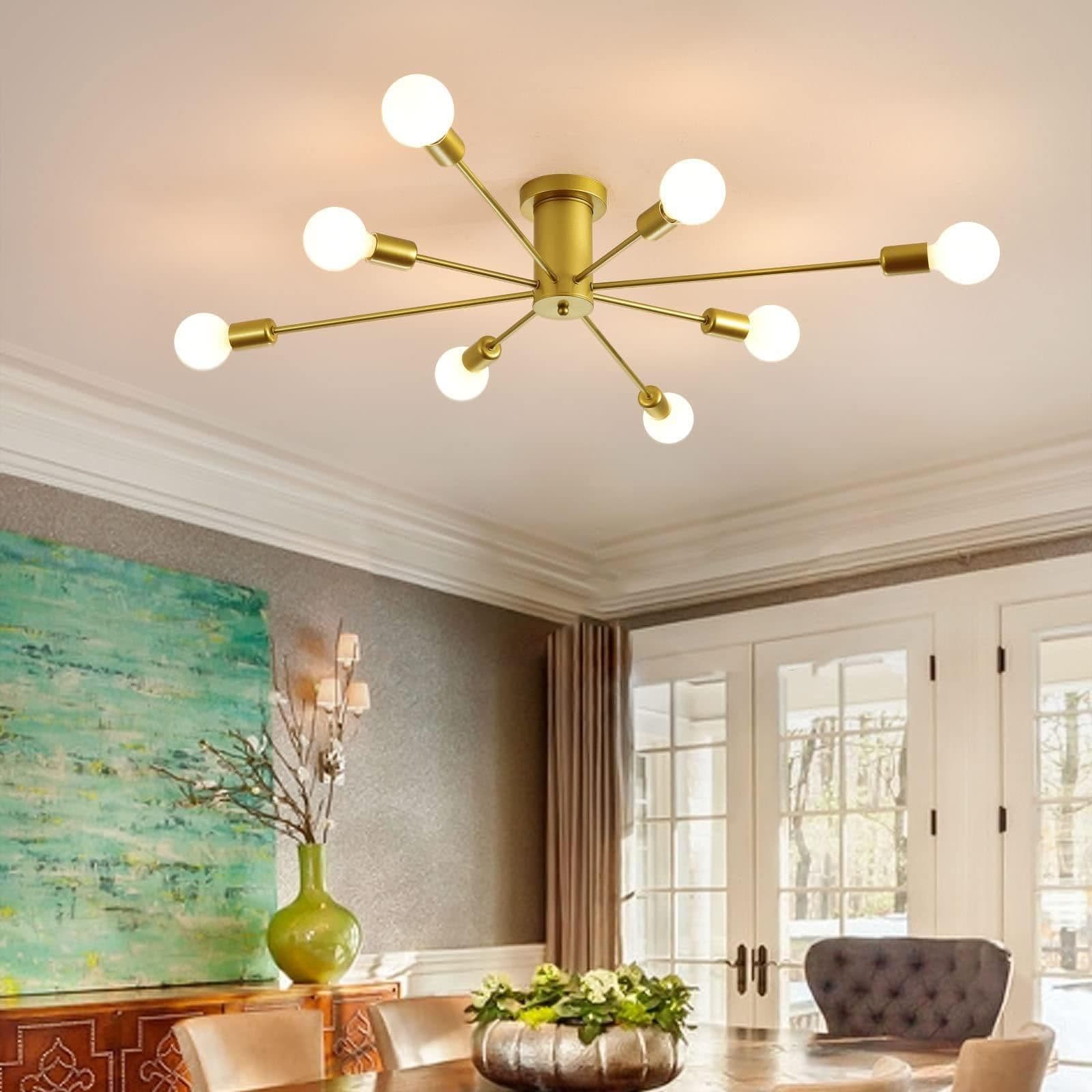 8 Light Sputnik Semi Flush Mount Ceiling Pendant Light