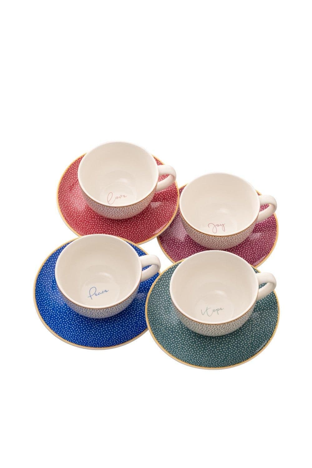Love Hope Peace & Joy 4 Piece Cappuccino Cup & Saucers Set