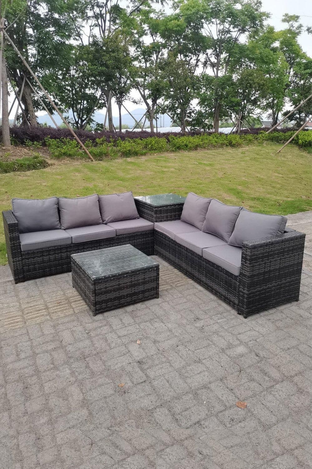 Dark mixed Outdoor Rattan Garden Furniture Set Corner Sofa 2 Tables