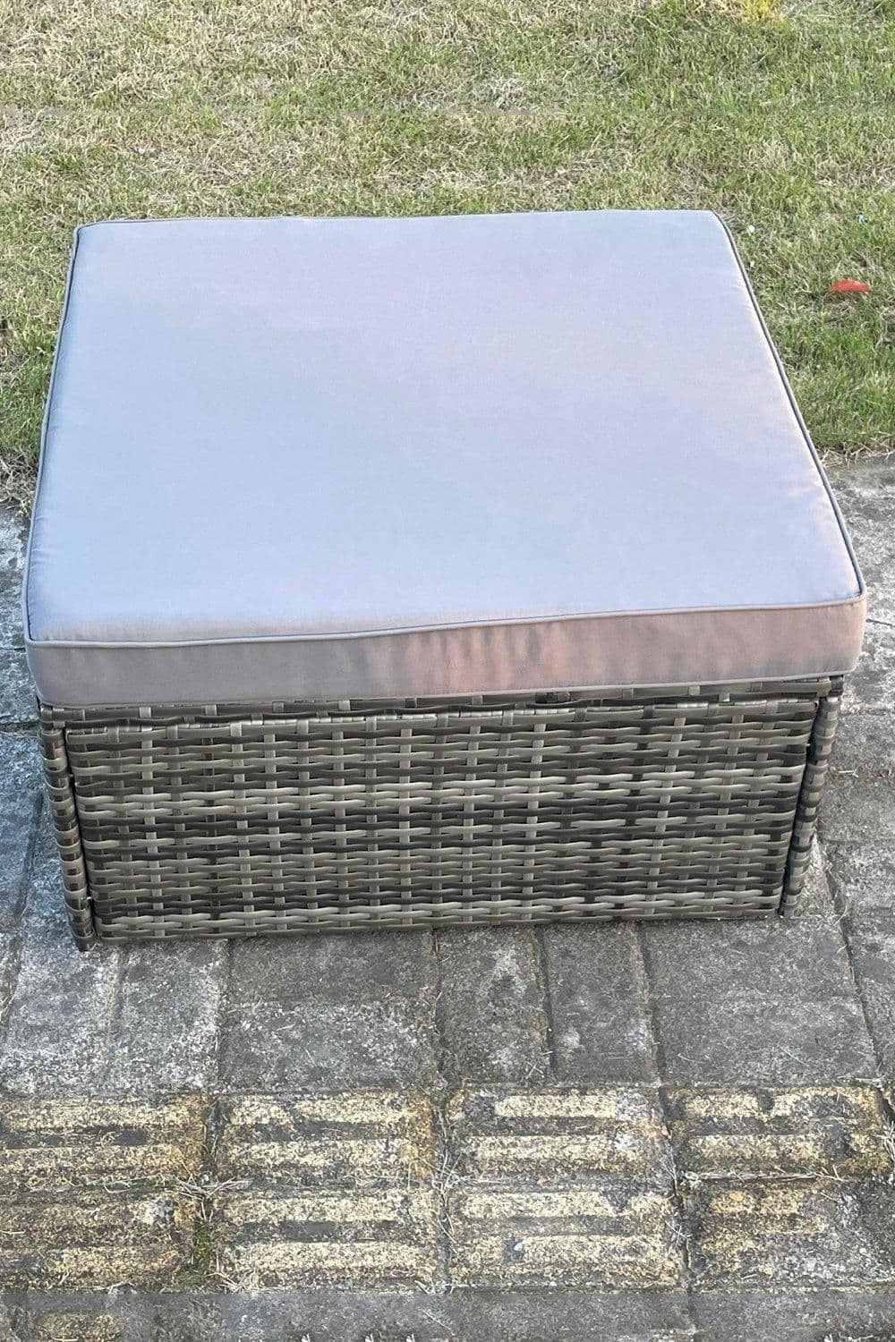Dark Grey Mixed Square Rattan Foostool Outdoor Garden Furniture Accessory
