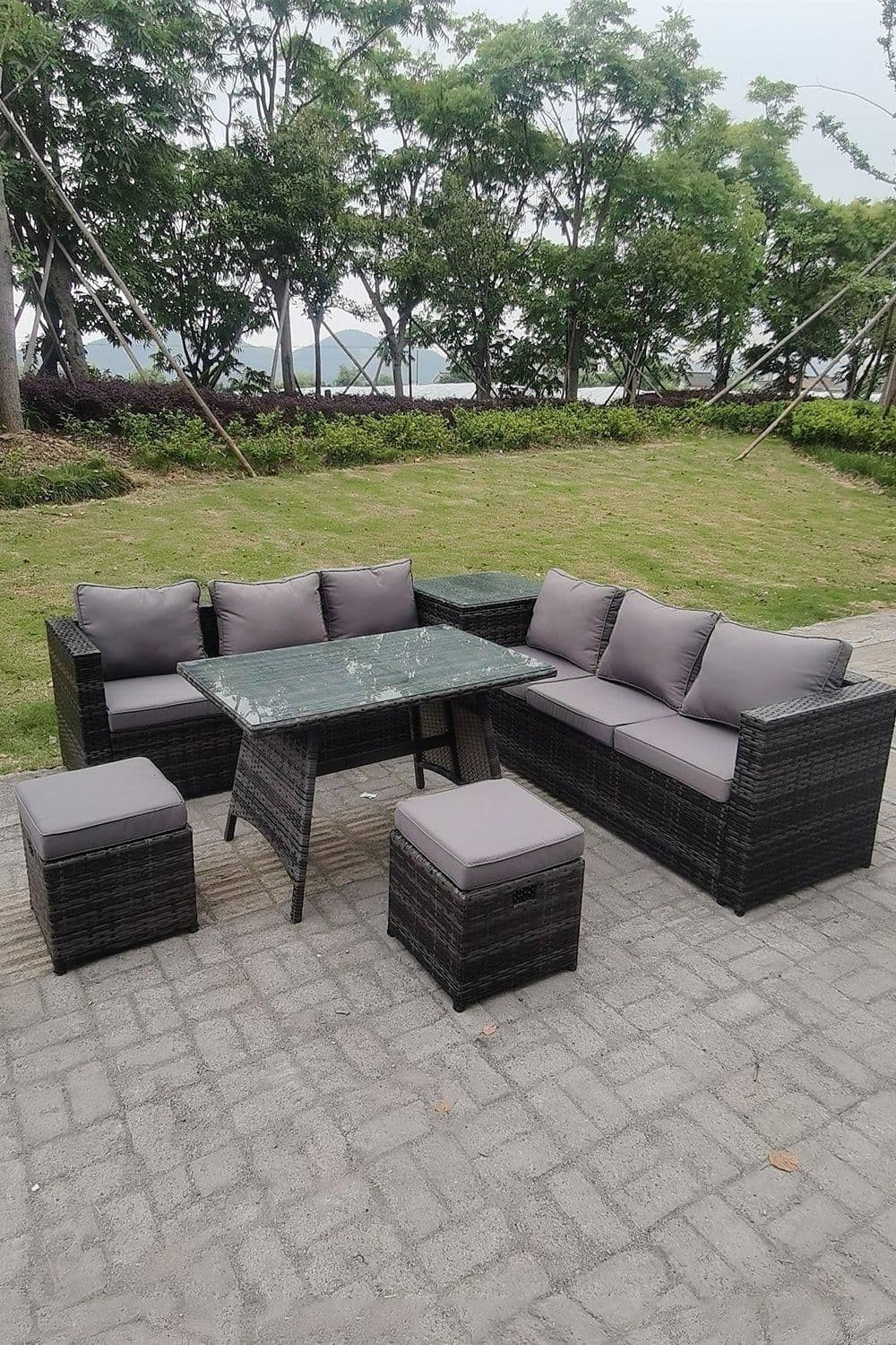 Outdoor Rattan Garden Furniture Set Corner Sofa Dining table 2 PC Footstools