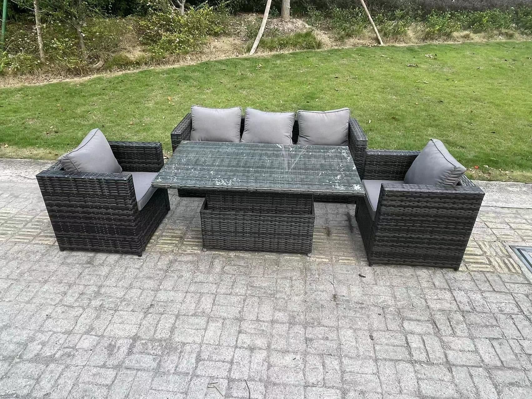 5 Seater Wicker Rattan Rising Table Sets