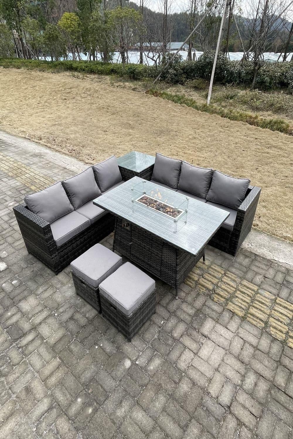 Garden Corner Furniture Gas Fire Pit Table Sets Heater Lounge Small Footstools