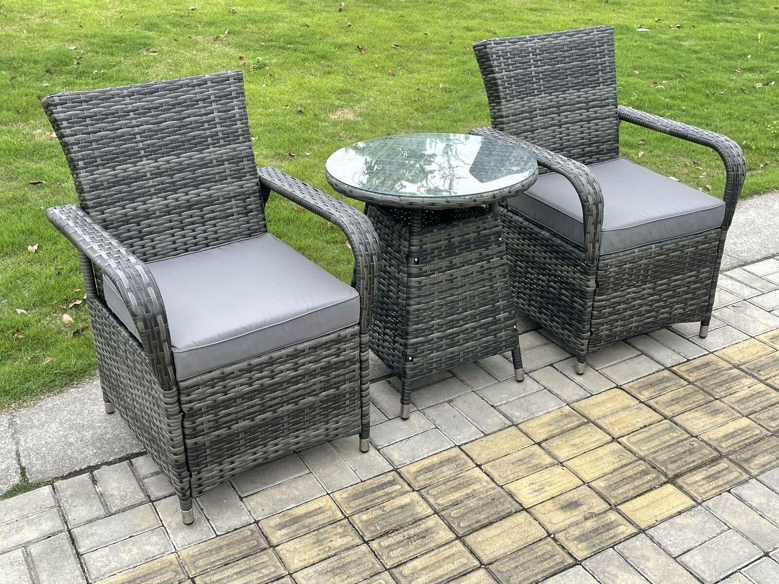 Rattan Garden Furniture Dining Set Table Chairs WiCker Patio Outdoor 2 Chairs Plus Small Round Table