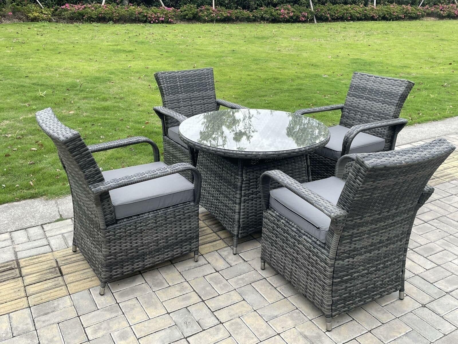 Rattan Garden Furniture Dining Set Table Chairs WiCker Patio Outdoor 4 Chairs Plus Medium Round Table