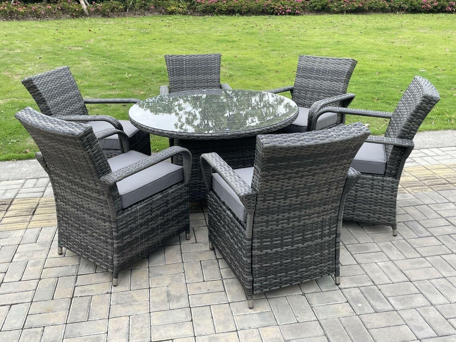 Rattan Garden Furniture Dining Set Table Chairs WiCker Patio Outdoor 6 Chairs Plus Big Round Table