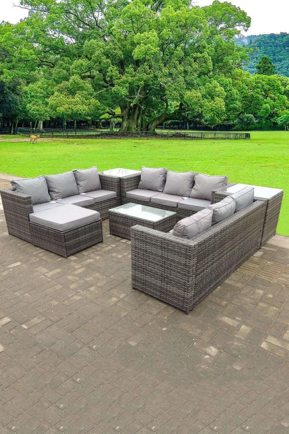 Rattan Furniture Set U Shape Sofas Coffee Table Lounge 10 Seater