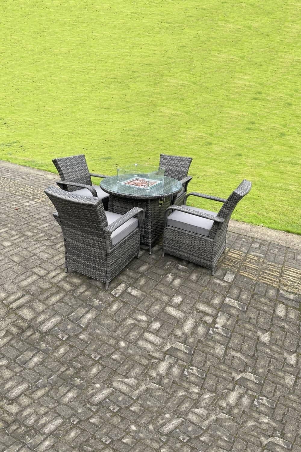 Rattan Gas Fire Pit Round Dining Table Dining Chairs