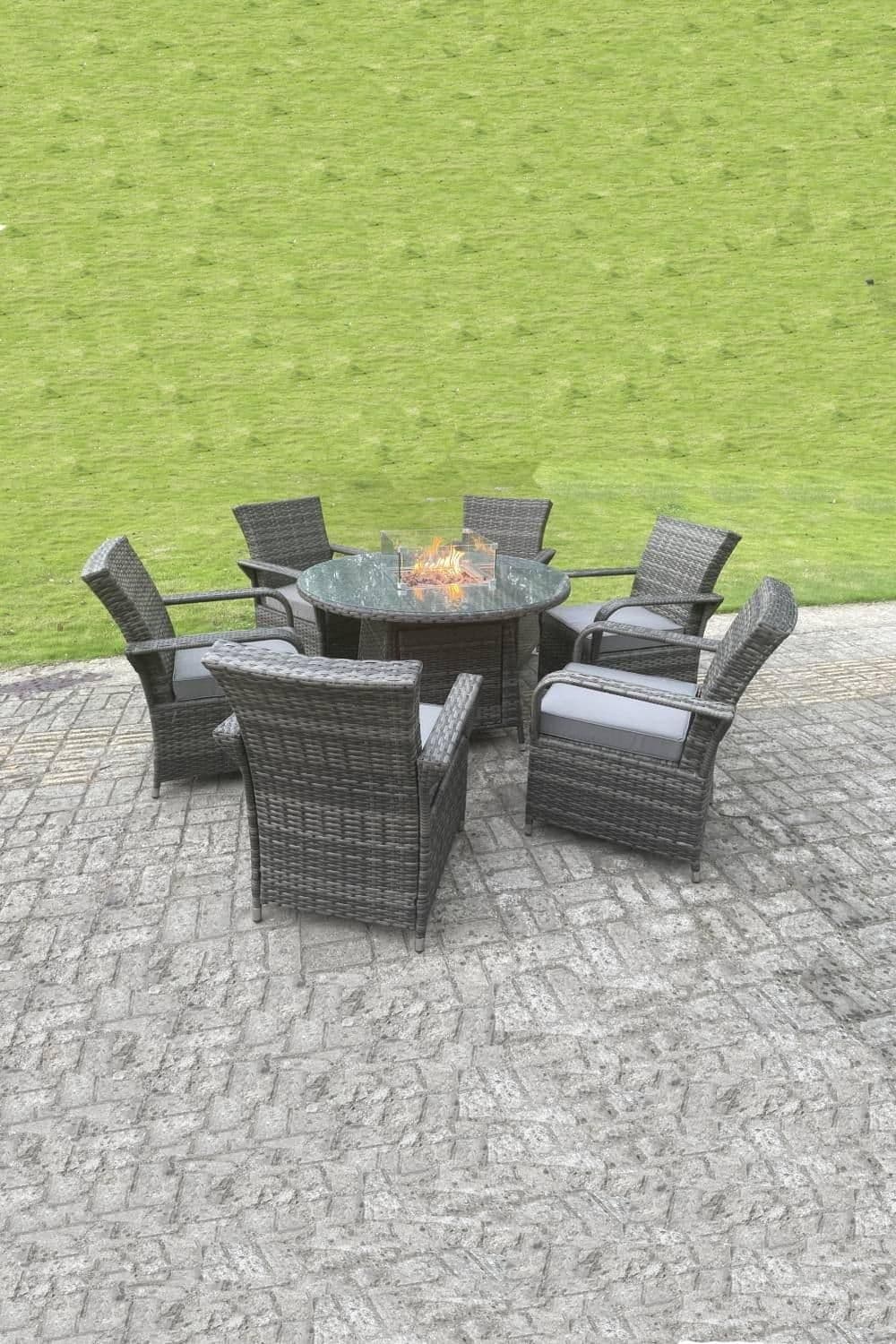 Rattan Gas Fire Pit Round Dining Table Dining Chairs