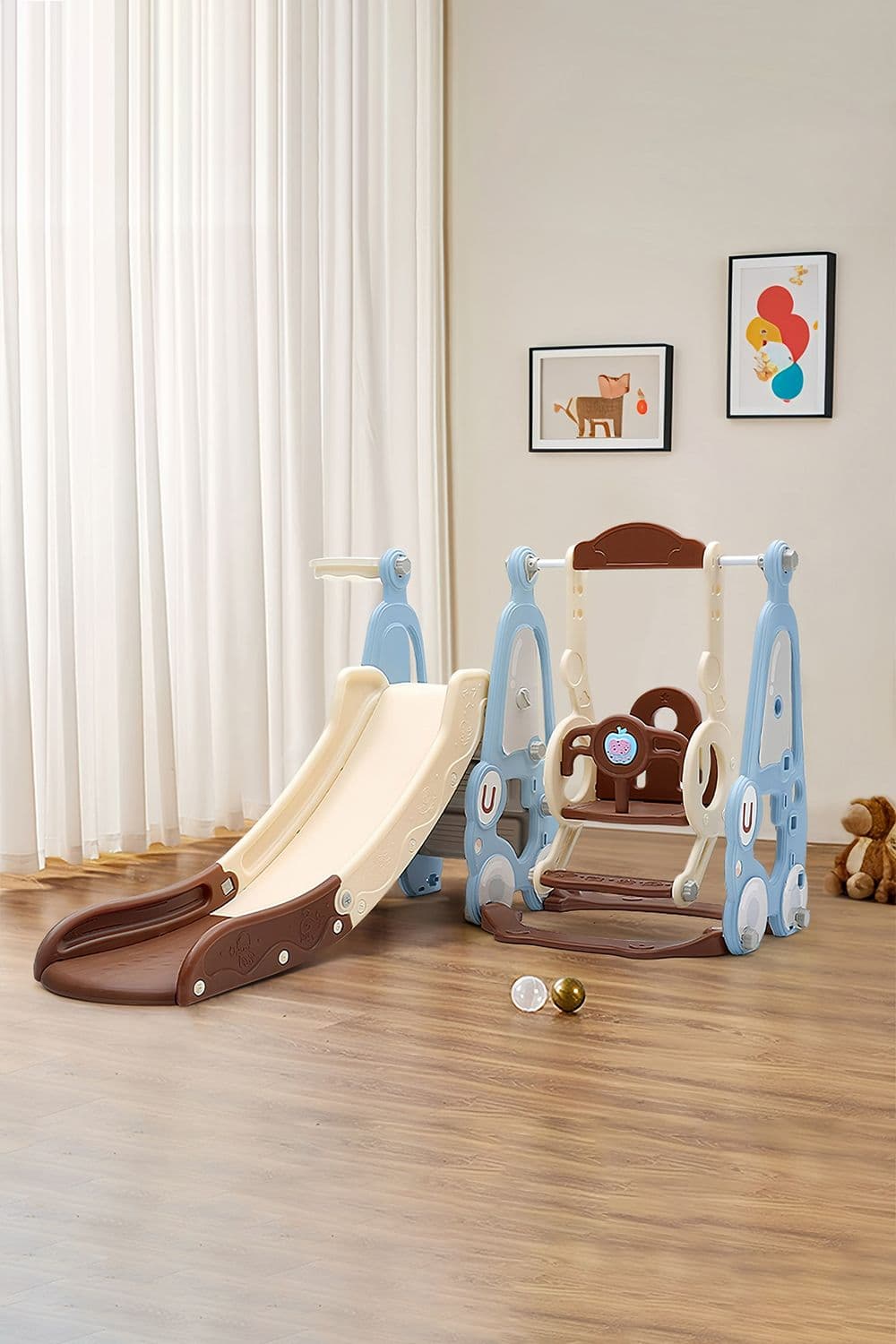 Musical Adjustable Swing and Slide Set for Kids