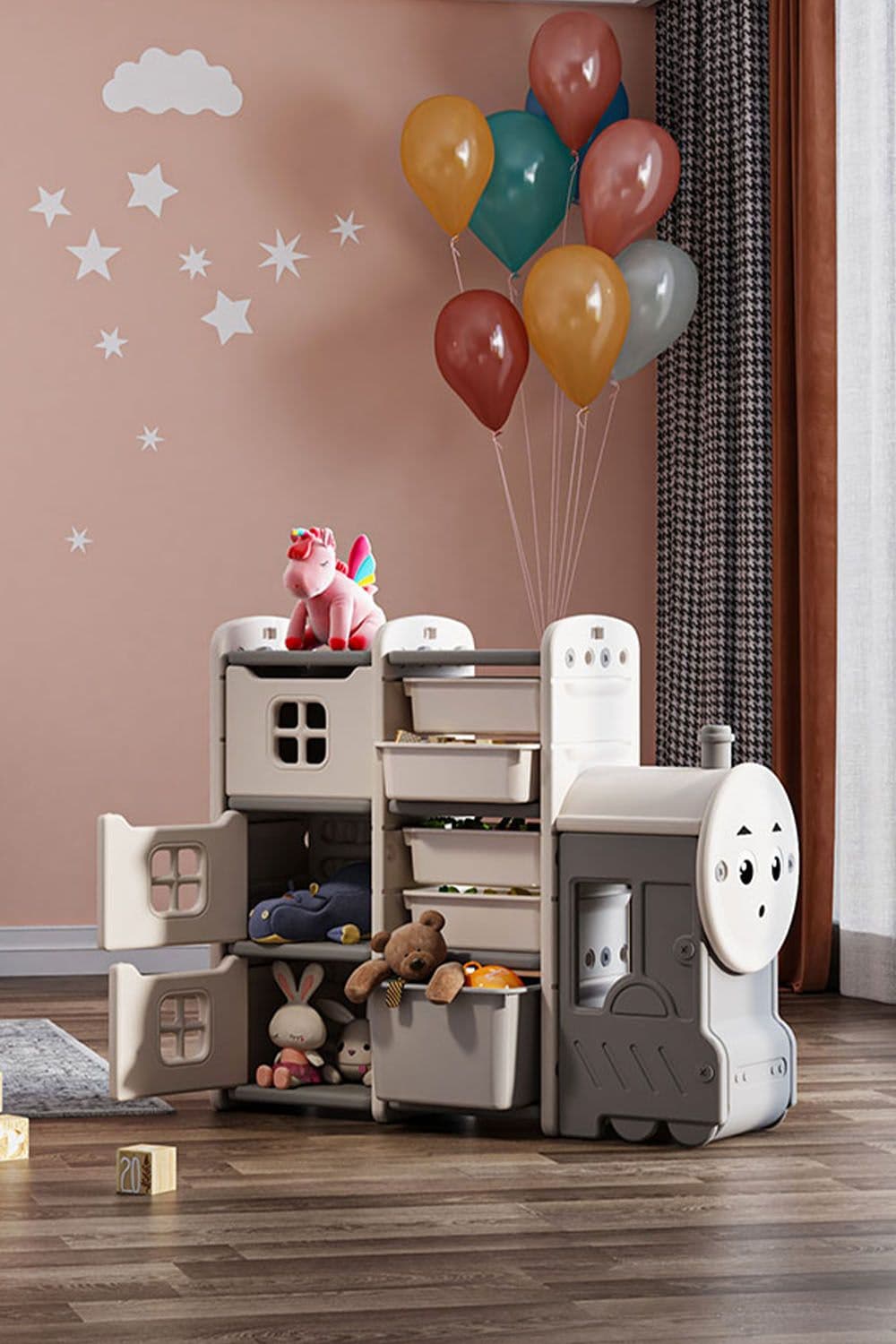 Children's Landing Train Cute Toy Clothes and Books Storage Rack