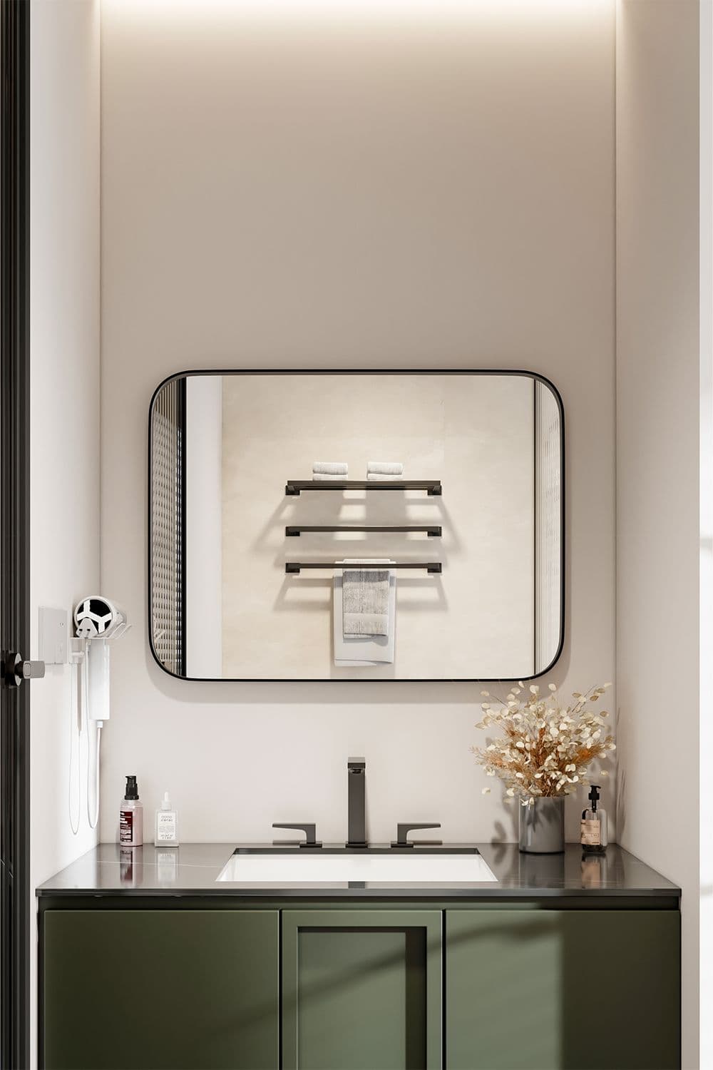 80*3.5*60cm Aluminum Frame Bathroom Vanity Wall Mirror with Rounded Corner