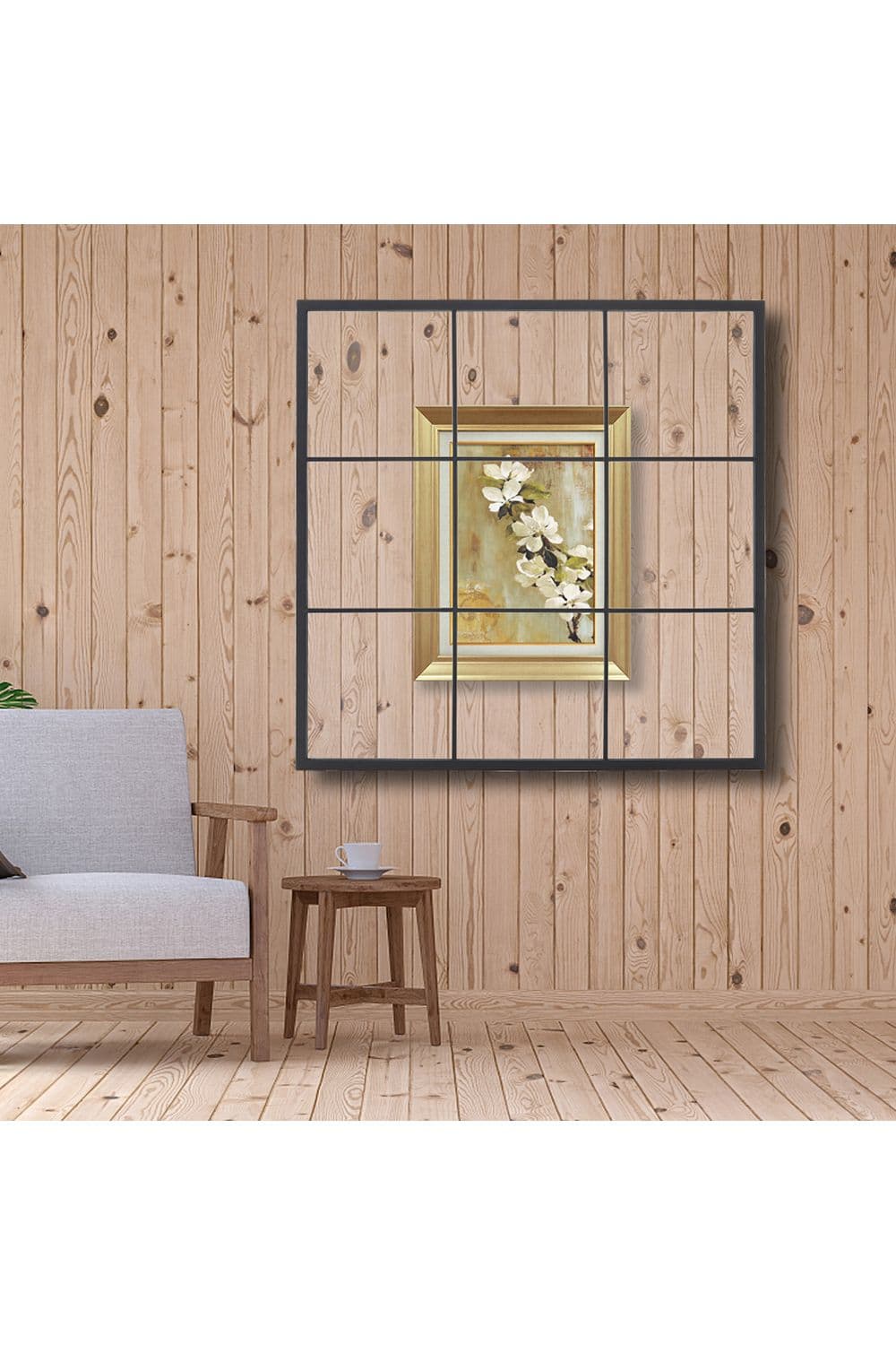 90x2x90cm Classic Window Mirror Wall Accent Metal Framed Mirror