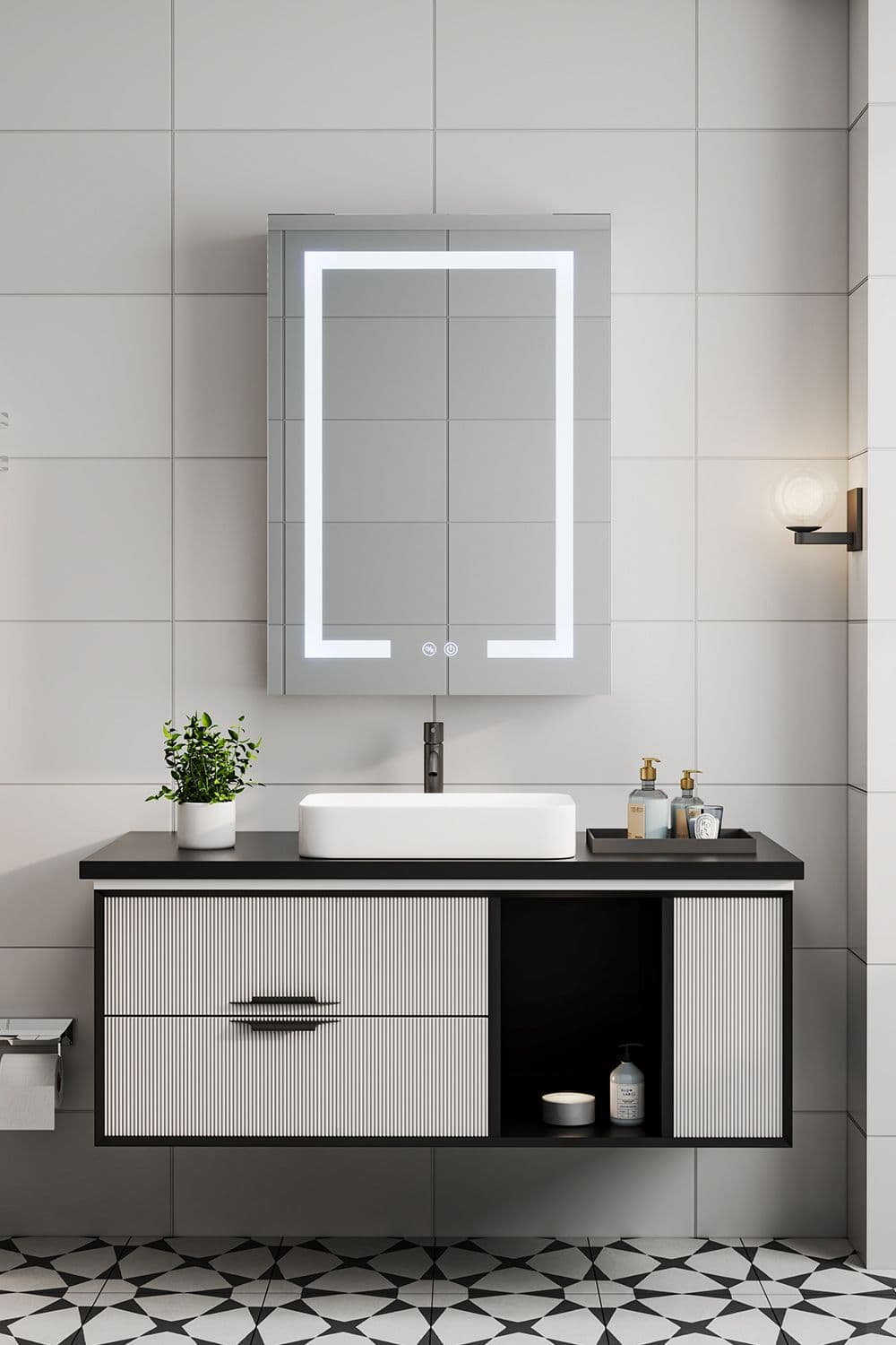 50cm W x 70cm H Rectangular 1 Door LED Dimmable Mirror Cabinet