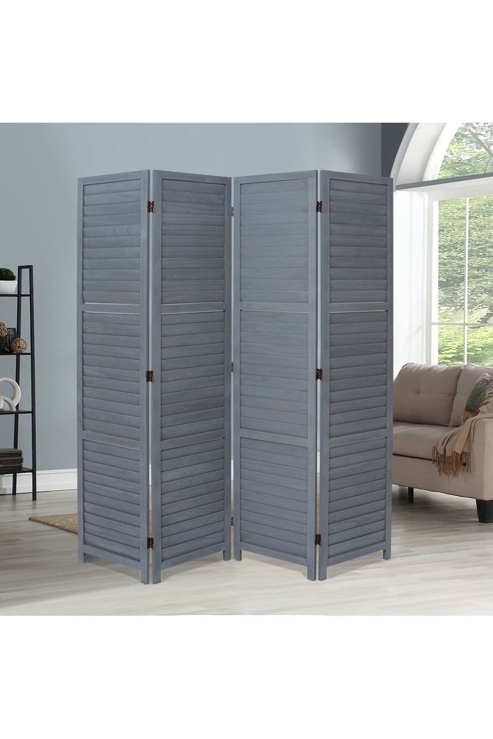 H170*L160CM Folding Solid Wood Room Divider Privacy Screen for Home Grey
