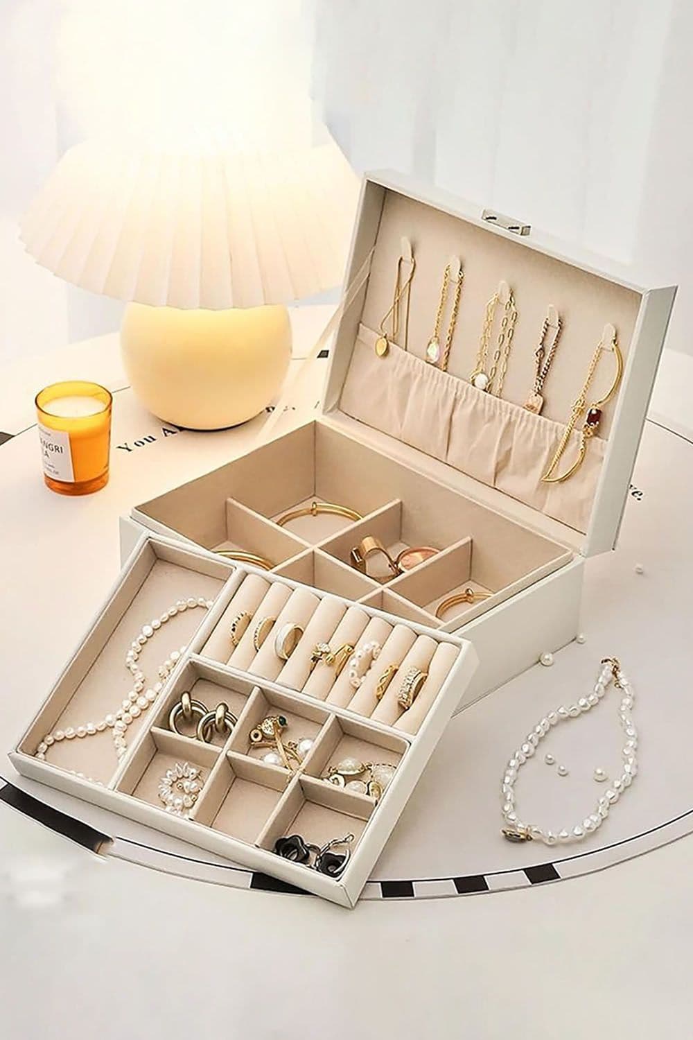 2 Tier PU Leather Jewellery Box Lock